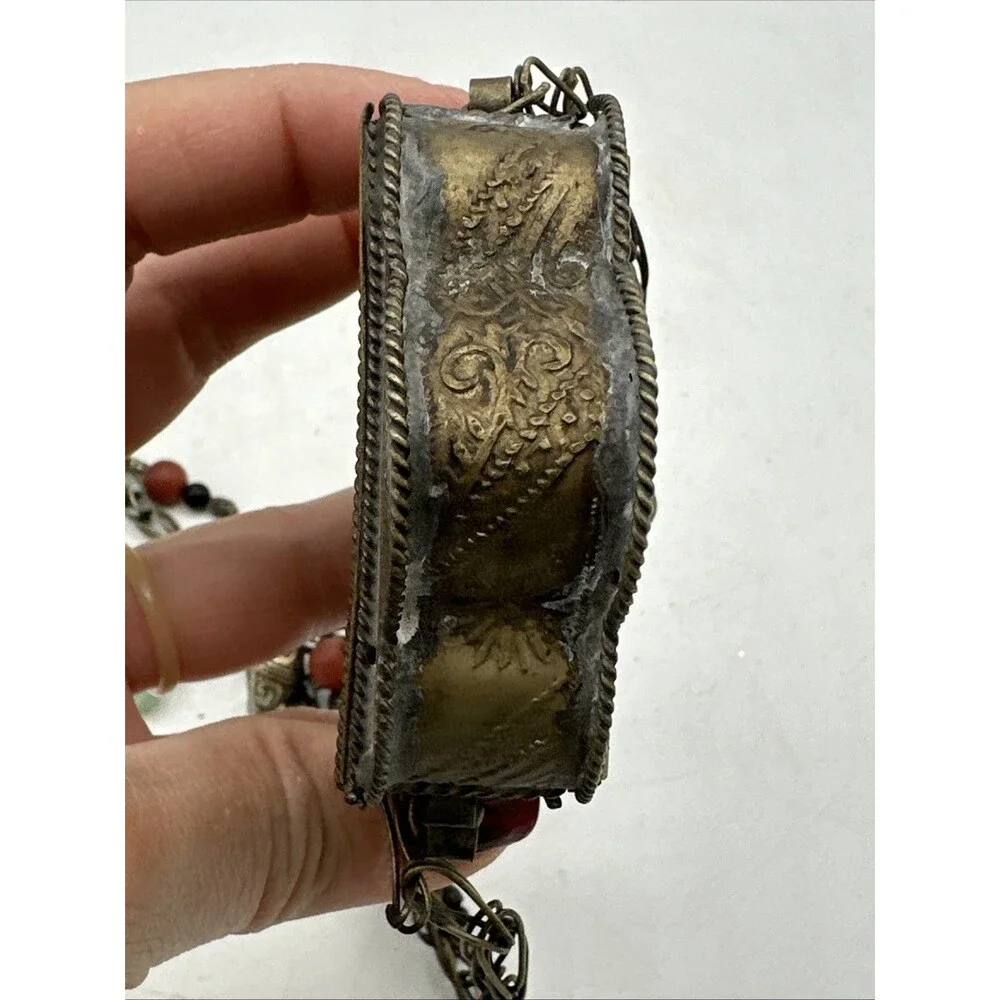 Vintage Prayer Box Holder Necklace Tibetan Beaded Chain Handmade - Picture 11 of 16